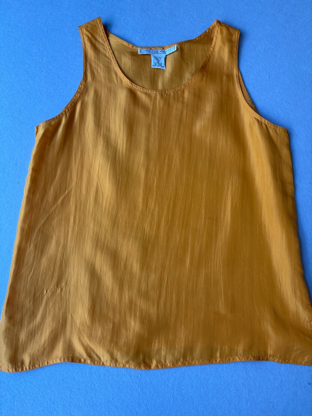 True Vintage 100% Silk Golden Mustard Sleeveless Christine Parker Tank Top sz S